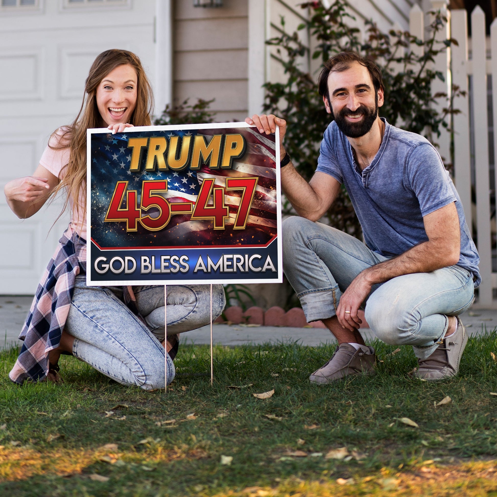 Trump 45 - 47 Yard Sign - 18x24 Inch Double - Sided Outdoor Sign with Stakes