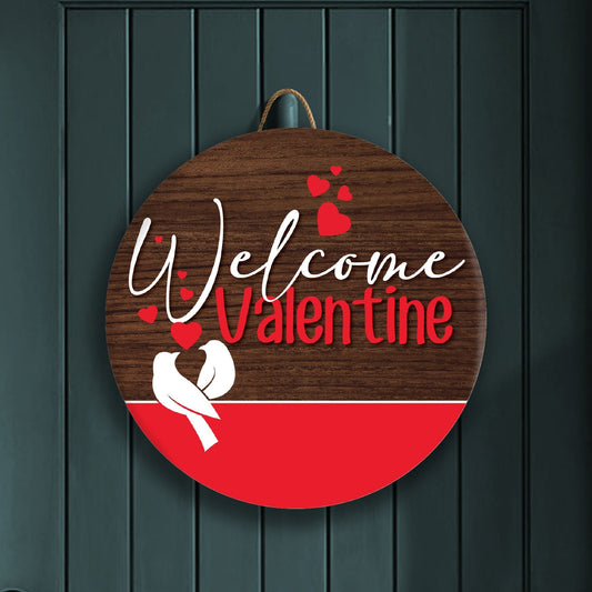 Valentine Welcome Front Door Décor – Heart and Dove Lovebird Sign for Valentine's Day