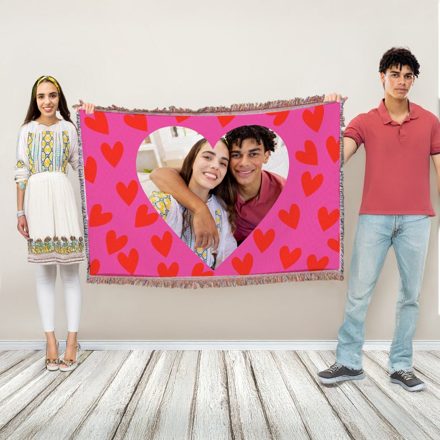 Valentine's Day Custom Heart - Shaped Photo Throw Blanket | 35" x 54