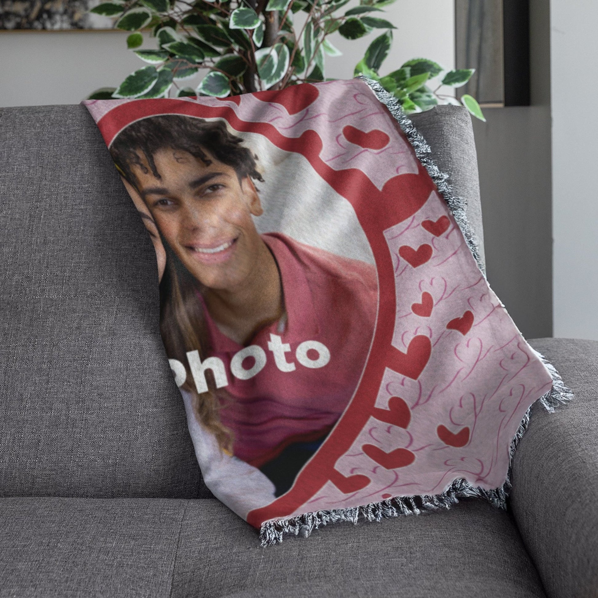 Valentine's Day Custom Woven Throw Blanket with Heart - Shaped Photo | 35" x 54