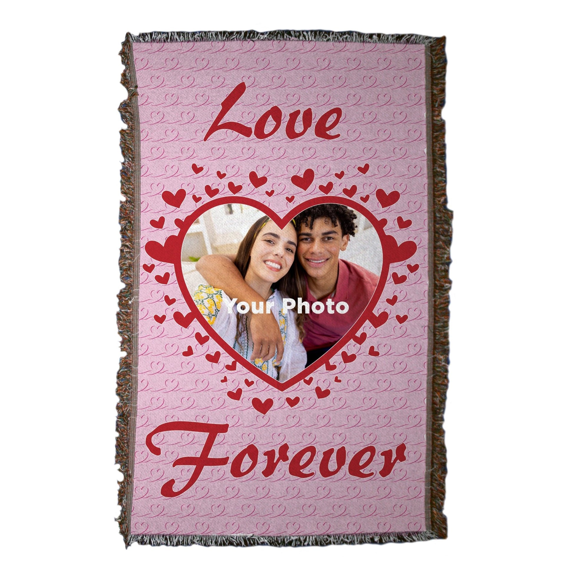 Valentine's Day Custom Woven Throw Blanket with Heart - Shaped Photo | 35" x 54