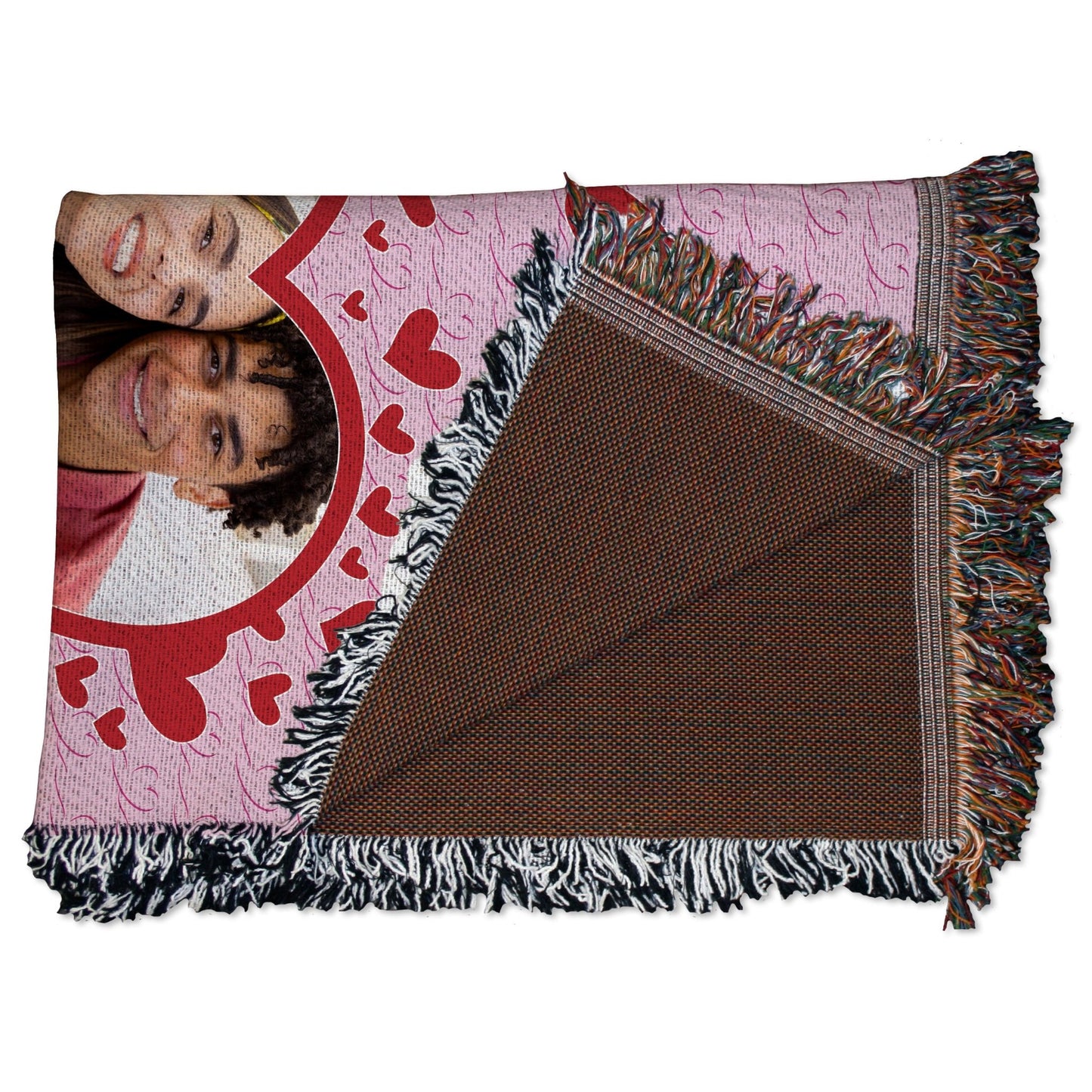 Valentine's Day Custom Woven Throw Blanket with Heart - Shaped Photo | 35" x 54