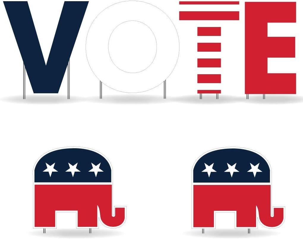 Vote Republican Yard Letters and Elephants - 6pcs - Includes Stakes