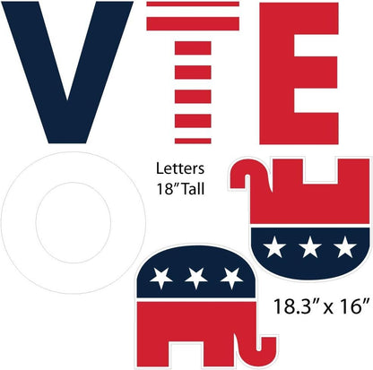 Vote Republican Yard Letters and Elephants - 6pcs - Includes Stakes