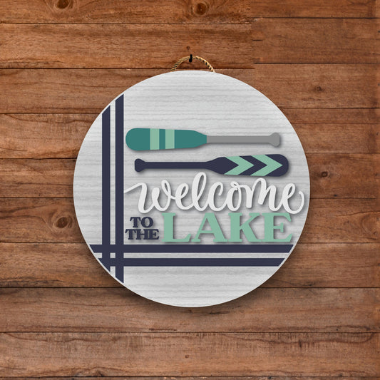 Welcome to the Lake Front Door Decor – 15.75" Round Hanging Sign | UV - Printed, Durable Fiberboard