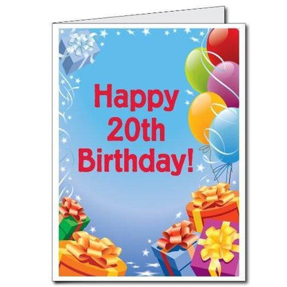 3' Stock Design Giant 20th Birthday Card w/Envelope - Presents and Balloons