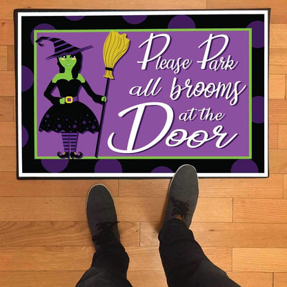 park all brooms at the door doormat