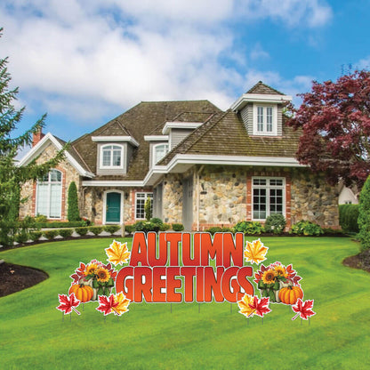 autumn greetings fall themed yard decoration