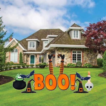 BOO Witch Legs Halloween Yard Card Decoration