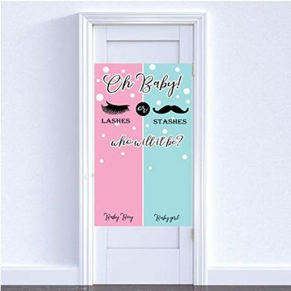 Gender Reveal Lashes or Stashes 3'x5' Door Banner