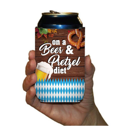 beer and pretzel diet koozie