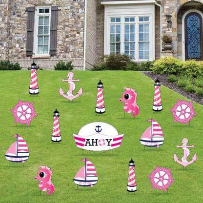 Ahoy Nautical Girl Yard Signs & Decorations 16 piece set FREE SHIPPING