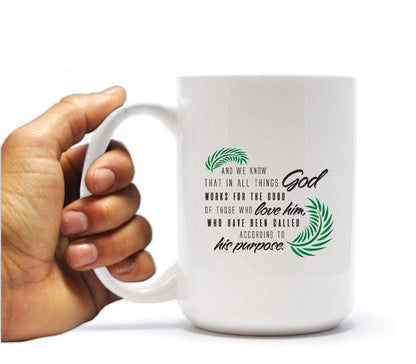 Romans 8:28 Religious Coffee Mug & Can Cooler Gift Pack