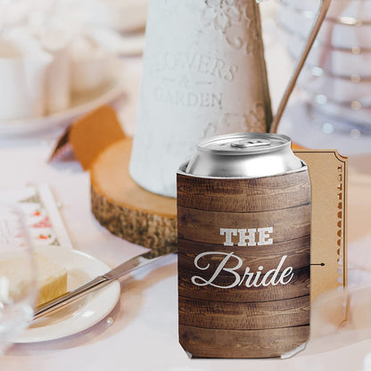 Brown Wood Wedding Party Can Coolers, Set of 24