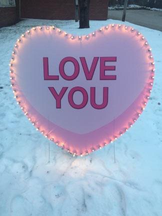 Lighted 'Love You' Candy Heart Yard Card w/ 2 EZ stakes - FREE SHIPPING