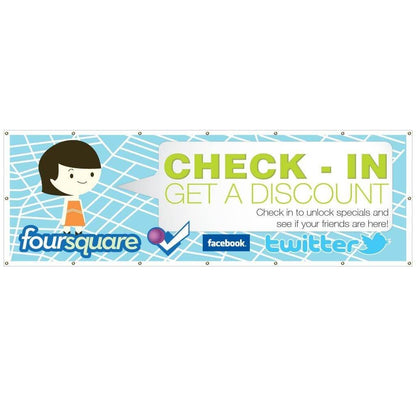 Check-in, Get a Discount! Vinyl Banner with Grommets