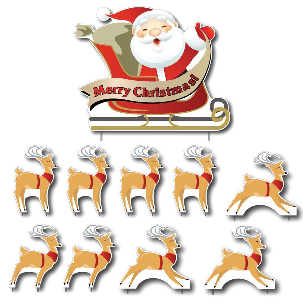 Yard Card Lawn store Decor: Santa Reindeers Christmas RA163