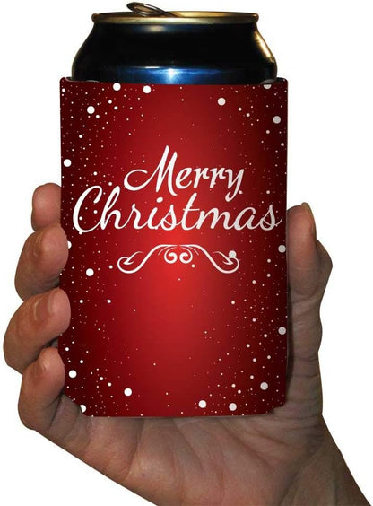 Christmas Can Coolers "Merry Christmas Red Snowfall" | Set of 6