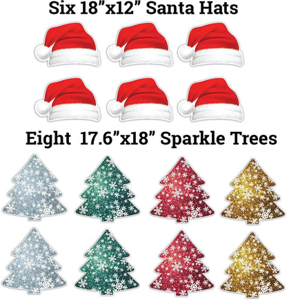 santa hats and christmas tree yard card signs