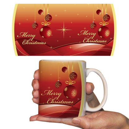 Merry Christmas with Red Ornaments Christmas Coffee Mug - 15 Oz