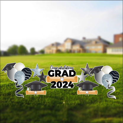 Congrats Grad 2024 Graduation Yard Card Flair & Accessories | 11 pc set