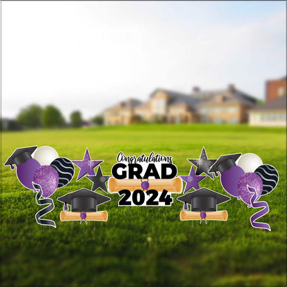 Congrats Grad 2024 Graduation Yard Card Flair & Accessories | 11 pc set