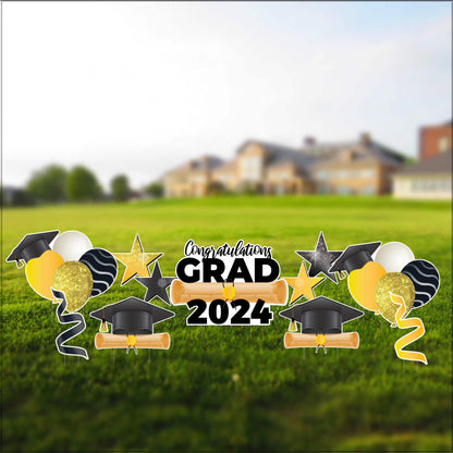 Congrats Grad 2024 Graduation Yard Card Flair & Accessories | 11 pc set