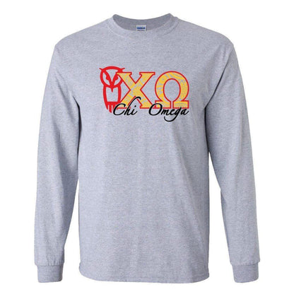 Chi Omega Long Sleeve T-shirt Paisley Greek Letters Design - FREE SHIPPING