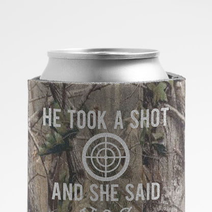 Custom Camo He Took A Shot Wedding Can Cooler