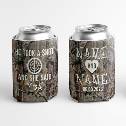 Custom Camo He Took A Shot Wedding Can Cooler