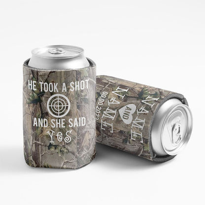 Custom Camo He Took A Shot Wedding Can Cooler