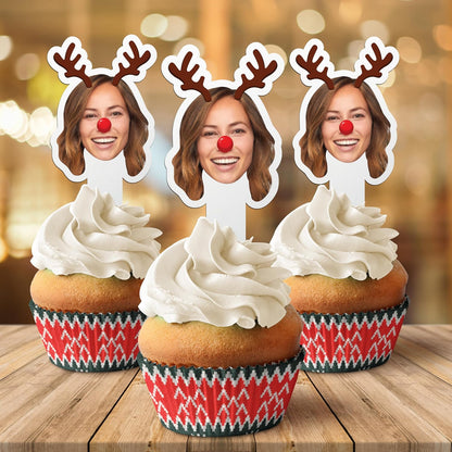 Custom Christmas Cupcake Toppers (Rudolph)