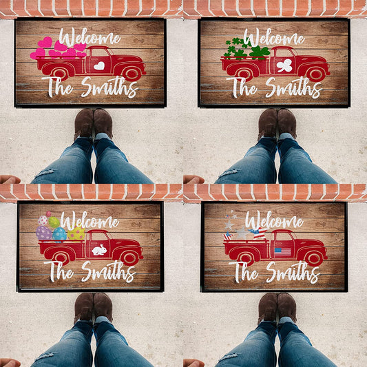 Custom Holiday Red Truck Doormat Bundle