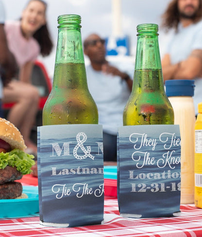 Custom Nautical Wedding Can Cooler- Tie The Knot