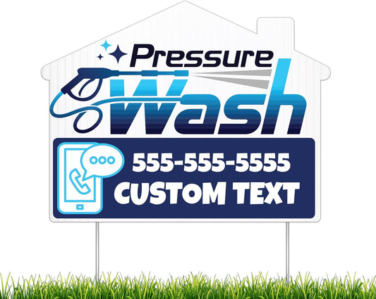 Custom Pressure Wash Yard Signs | 10-Pack | 20 EZ Stakes Included