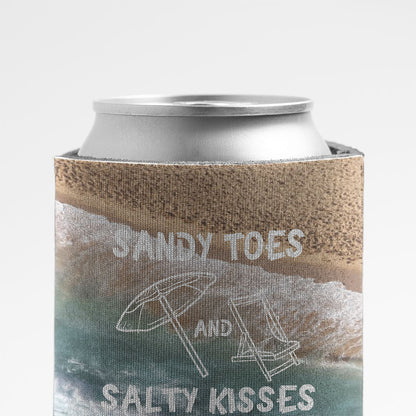 Custom Sandy Toes And Salty Kisses Wedding Can Cooler