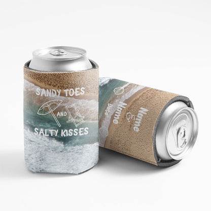 Custom Sandy Toes And Salty Kisses Wedding Can Cooler