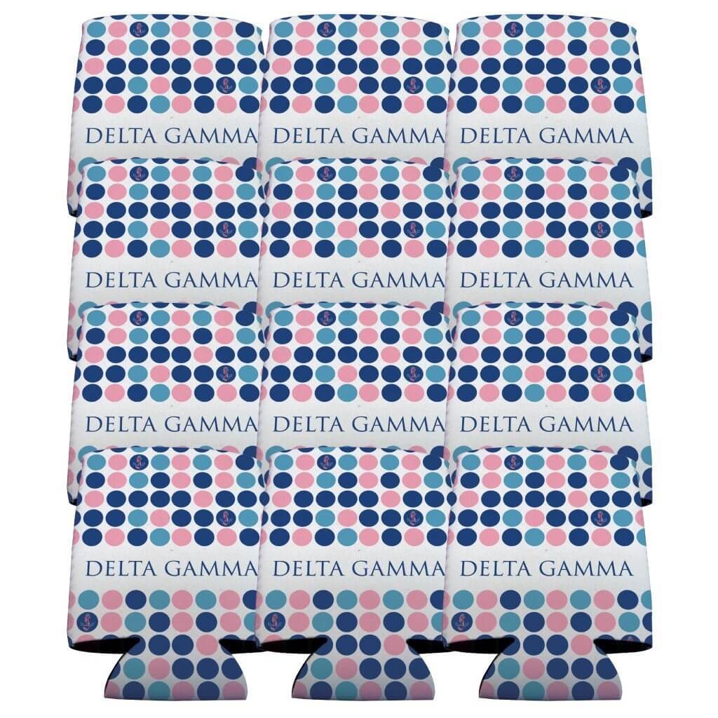 Delta Gamma Can Cooler Set of 12 - Polka Dot FREE SHIPPING