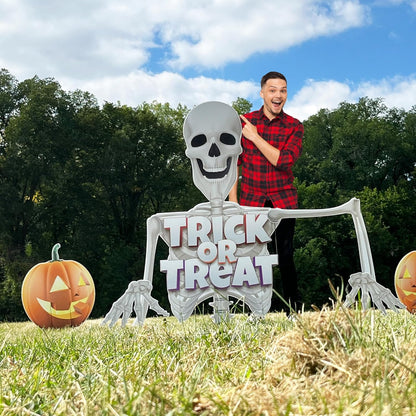 Giant Halloween Skeleton Yard Sign Set, 5 Feet Tall - Includes Stakes