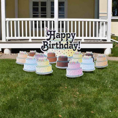 Happy Birthday Yard Greetings with Birthday Cakes 13 pc set