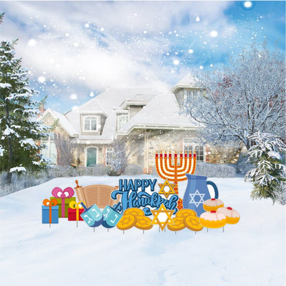 Happy Hanukkah Yard Card Greeting & Flair 10 pc Set (19704)