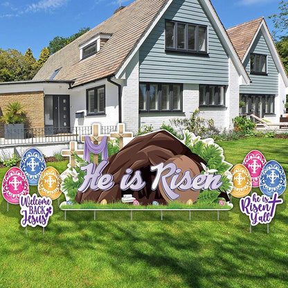 He Is Risen Easter Jumbo Yard Sign Set 72x36 - 9 Pcs