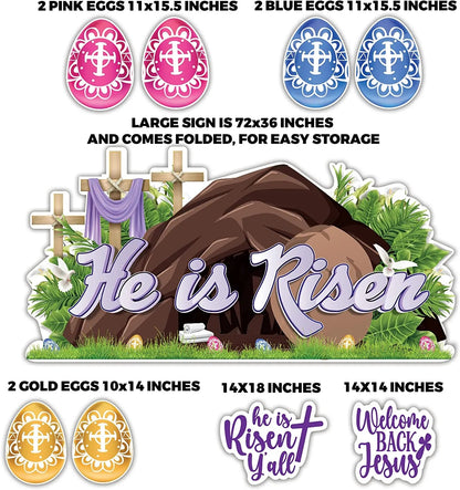 He Is Risen Easter Jumbo Yard Sign Set 72x36 - 9 Pcs