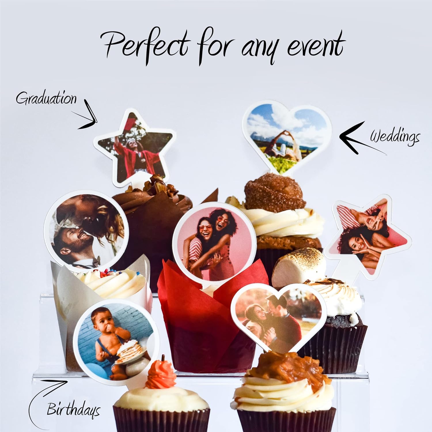 Heart Shape Custom Photo Cupcake Toppers