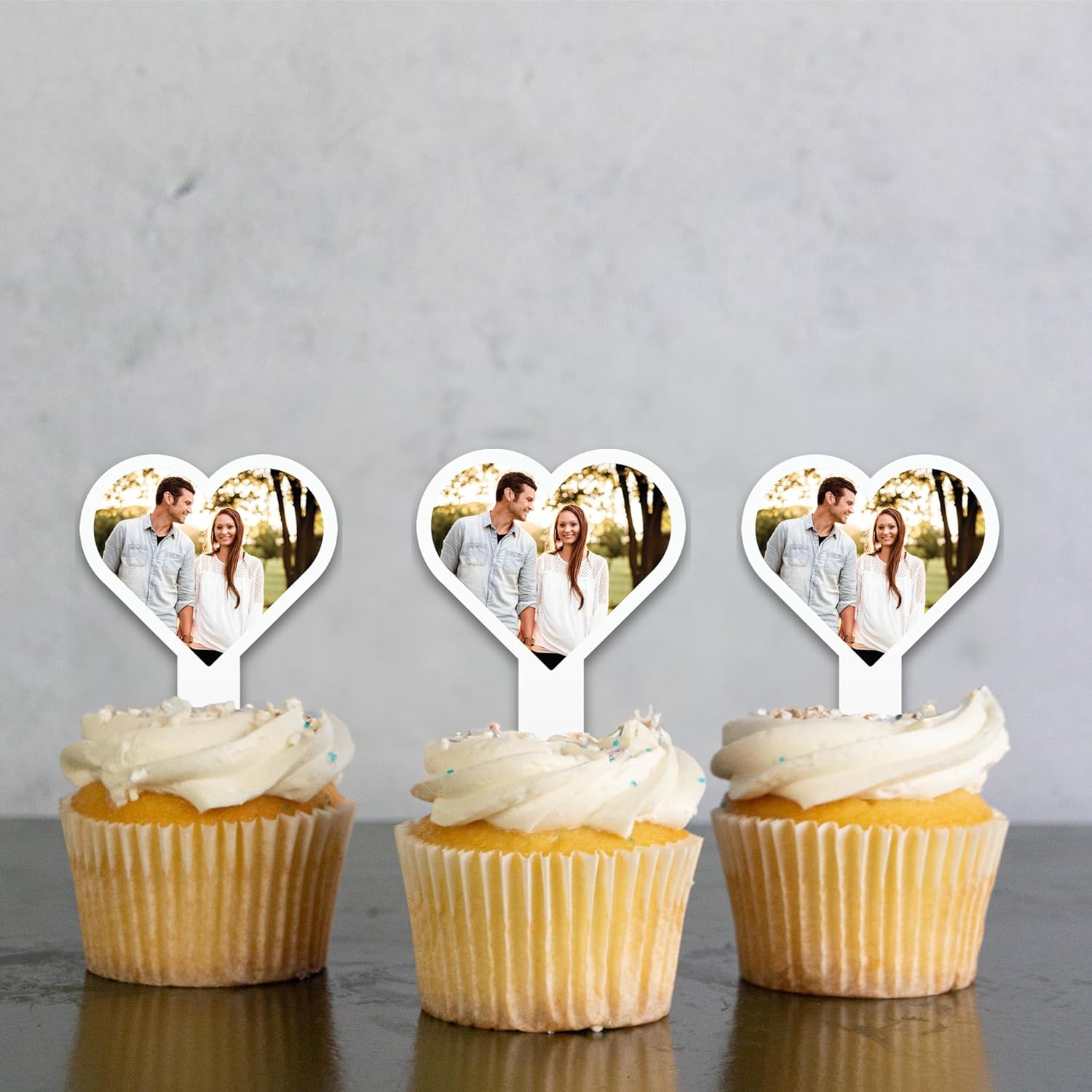 Heart Shape Custom Photo Cupcake Toppers