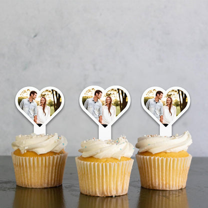 Heart Shape Custom Photo Cupcake Toppers