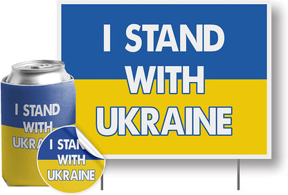 I Stand with Ukraine Yard Sign, Can Cooler, and Car Decal (21592)