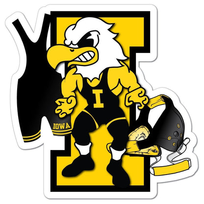 Iowa Hawkeye Herky Wrestling Car Magnet - 11.5"