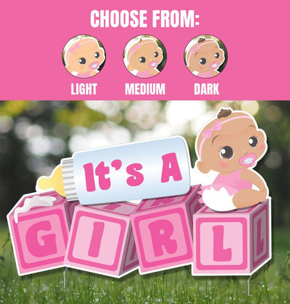 It's a Girl! Die Cut Baby Blocks, Baby Announcement Yard Sign