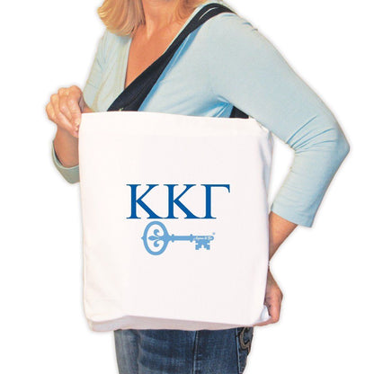 Kappa Kappa Gamma Canvas Tote Bag - Greek Letters and Key Design